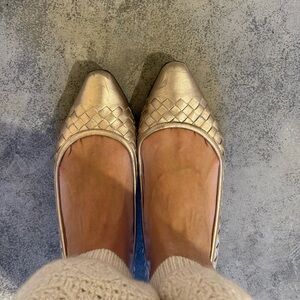 Authentic Bottega Veneta Metallic Woven Flats
